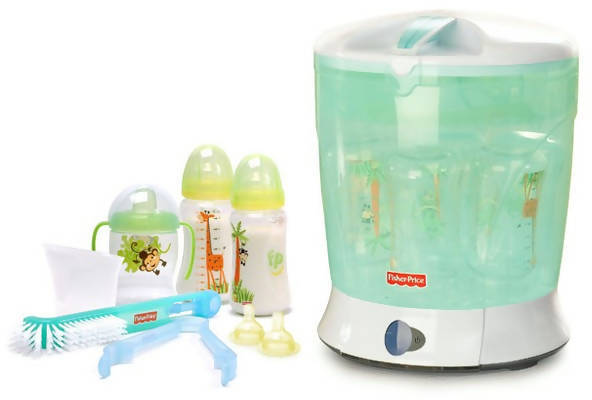 Set 8 Pz Sterilizzatore Fisher Price Sterimax Sterilizzatore a Vapore Elettrico Con Set Starter Incluso Sistema Riscaldamento a Doppia Potenza per Riscaldare Velocemente Set Disegni Animali Della Giungla