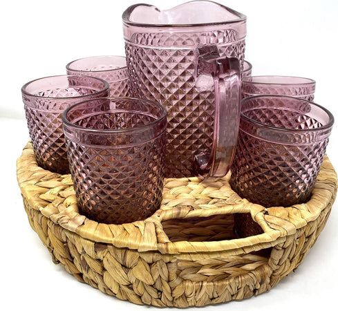 Preziosa Set Aperitivo Rosa 8 Pezzi Made in Italy 6 Bicchieri +1 Caraffa +1 Vassoio con Scomparti BC0016 set aperitivo L'Orchidea - Siderno, Commerciovirtuoso.it