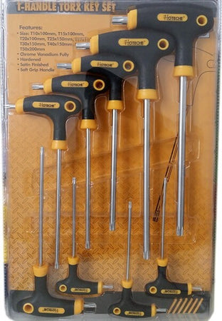 Set-9-Chiavi-Chiavini-Lunghi-Torx-Con-Foro-Con-Manico-Ad-Elle-A-T-Cromo-Vanadio