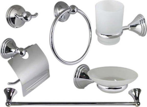 Set-Bagno-Acciaio-Cromato-E-Vetro-Satinato-6-Pezzi-Arredo-Moderno-Bianco-52919