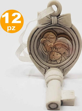 Set-Bomboniere-Chiave-Fiocco-Gancio-Natività-Giuseppe-Madonna-Bambino-Ceramica
