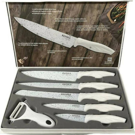 Set completo di 6 coltelli bavaria cucina professionali e pela patate acciaio e finitura in pietra nera made in italy ristorante casa vacanze b&b Fai da te/Utensili elettrici e a mano/Utensili a mano/Coltelli/Set di coltelli Puleo Casa - Palermo, Commerciovirtuoso.it