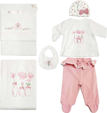 Set Completo Nascita Bimba Kit 5Pz. Tutina Completino Rosa e Bianco +1 Cappello +1Bavaglino +1 Coperta +1 Lenzuolo Ricamato Set Completo Nascita Bimba Sanitaria Gioia del Bimbo - Villa San Giovanni, Commerciovirtuoso.it