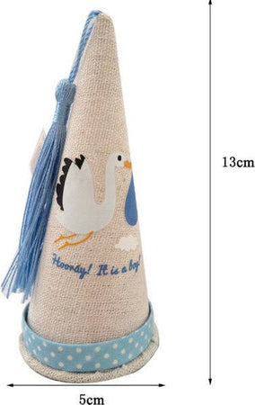 Set-Coni-Porta-Confetti-Juta-Bomboniera-Nascita-Battesimo-Bimbo-Maschio-Cicogna