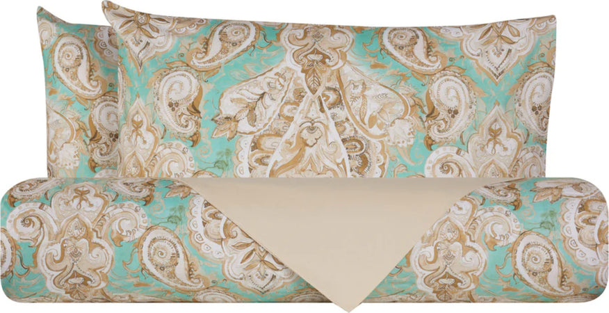 Set-copripiumino-federe-bifaccia-Doubleface-parure-Copripiumino-eleganti-fantasie-stampa-digitale-100%-cotone-Made-in-Italy-PAISLEY-VERDE