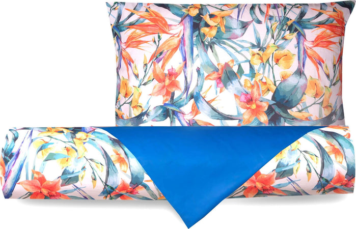 Set Copripiumino Federe Bifaccia Doubleface Parure Copripiumino Stampa Digitale 100% Cotone Made In Italy Tropici/bluette Casa e cucina/Tessili per la casa/Biancheria da letto/Copripiumini e set da letto/Copripiumini Novilunio - Sesto San Giovanni, Commerciovirtuoso.it