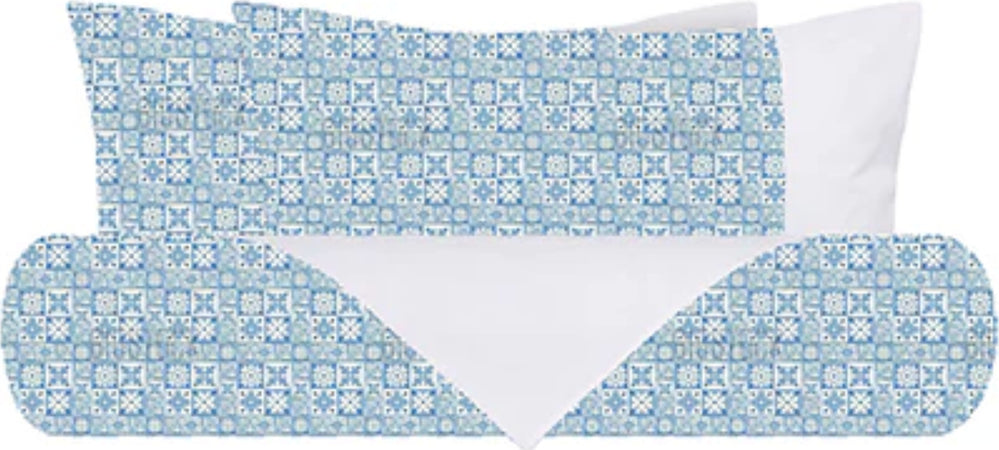 Set-Copripiumino-Federe-Bifaccia-Parure-Copripiumino-in-Cotone-Made-in-Italy-MAIOLICHE-QUADRETTI-BLU