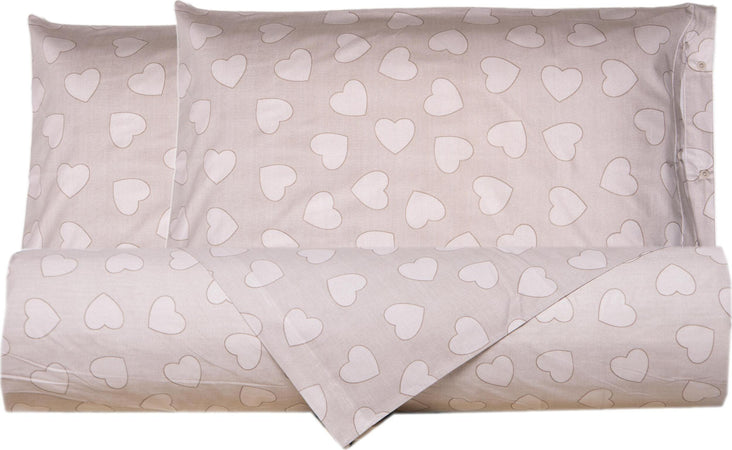 Set-copripiumino-federe-letto-parure-copripiumino-stampa-fantasia-100%-cotone-Made-in-Italy-CUORI-TORTORA