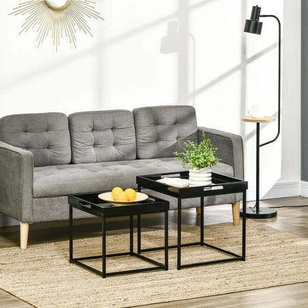 Set-da-2-Tavolini-da-Caffè-Impilabili-con-Finitura-Lucida-e-Telaio-in-Acciaio,-Nero-PS2839-314BKPS2