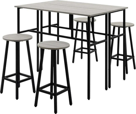 Set-da-Bar-6-Pezzi-con-4-Sgabelli-da-Bar-e-2-Tavoli-Alti-in-Legno-Truciolato-e-Acciaio-per-Cucina-e-Soggiorno,-Grigio-UU5835-678GYUU5