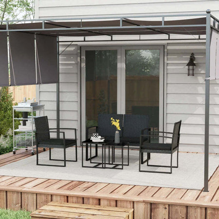 Set-da-Giardino-con-2-Sedie,-Divanetto-e-2-Tavolini-con-Cuscini-e-Piano-in-Vetro,-Nero-84G-319V00BK