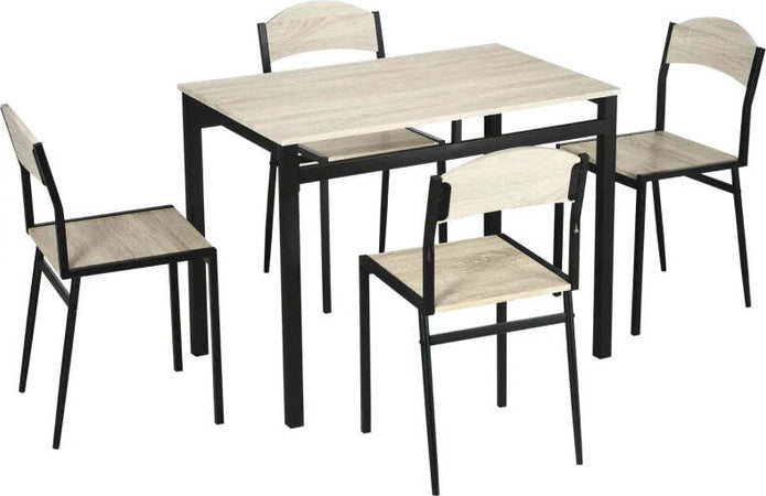 Set-da-Pranzo-con-Tavolo-Rettangolare-e-4-Sedie-in-Acciaio-e-MDF,-Nero-e-Rovere-GT5835-087V00BKGT5