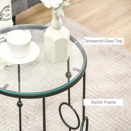 Set-di-2-Tavolini-da-Caffè-Impilabili-in-Metallo-e-Vetro-Temperato-Ø41x57cm-e-Ø36x51cm,-Nero-BG6833-674V00BKBG6