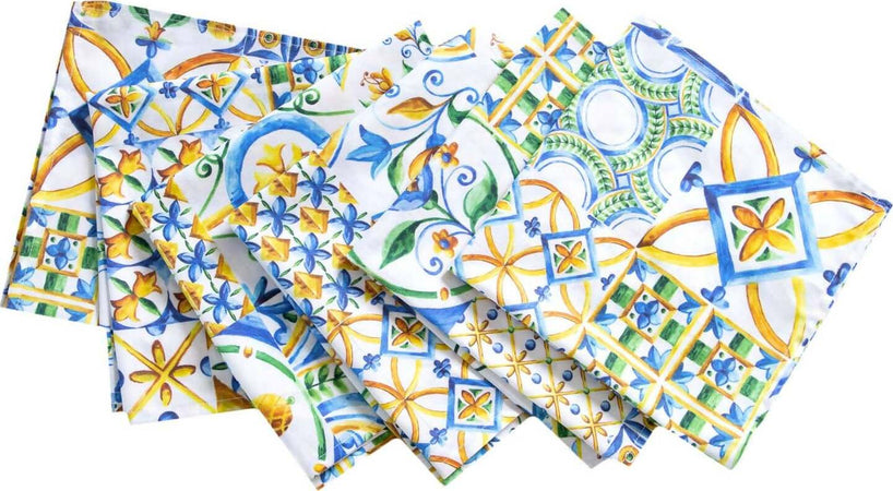 Set Di 6 Tovaglioli Da Tavola In Stoffa 45 X 45 Cm 100% Cotone Stampa Digitale Dai Colori Vivi Ed Intensi Lavabili In Lavatrice Made In Italy Maioliche Siciliane Casa e cucina/Tessili per la casa/Tessili da cucina/Tovaglioli Novilunio - Sesto San Giovanni, Commerciovirtuoso.it