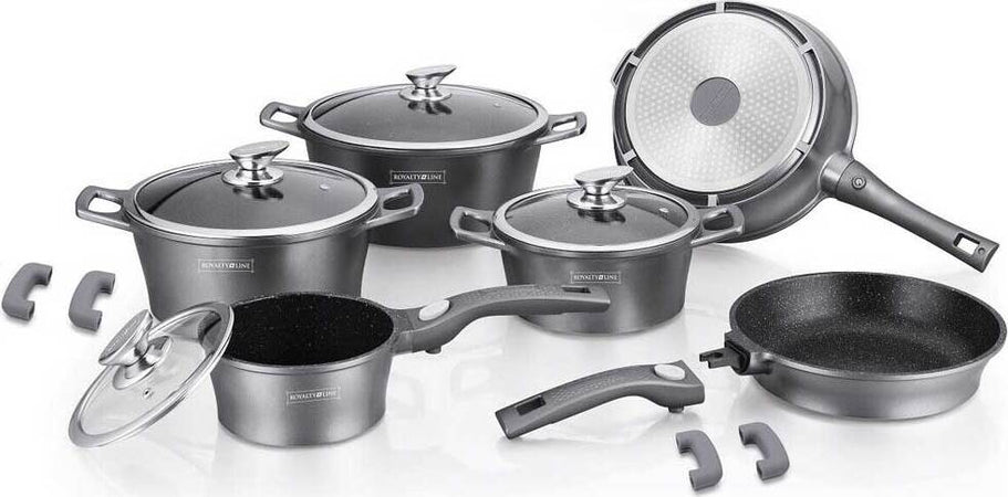 Set-di-Batterie-Pentole-e-Padelle-14-Pz-Antiaderente-In-Pietra-RL-ES2014M-Silver