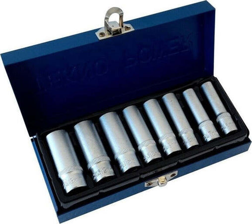 Set-Di-Chiavi-Bussola-Lunghe-Da-1/4-Chrome-Vanadium-6---13-Mm-8-Pezzi-Candelette