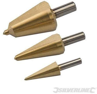Set di frese coniche rivestite di titanio HSS per la foratura della lamiera e plastica 3 pz