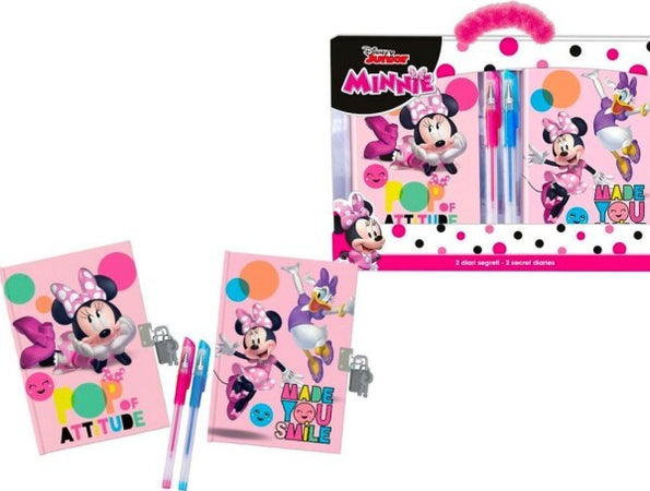 Set-Diari-Segreti-Minnie-Disney-Con-Lucchetto-Chiavi-Penne-Glitterate-Colorate