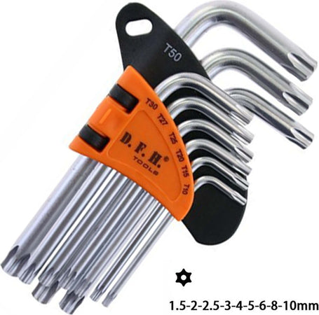 Set Kit 9 Chiavini Torx Forati T10-t50 Angolate Stella Brugola Chromo Vanadio Fai da te/Utensili elettrici e a mano/Utensili a mano/Bussole e set di bussole/Corredi di bussole/Standard Trade Shop italia - Napoli, Commerciovirtuoso.it