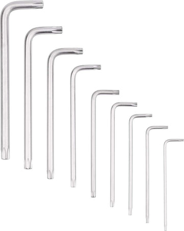 Set Kit 9 Chiavini Torx Forati T10-t50 Angolate Stella Brugola Chromo Vanadio Fai da te/Utensili elettrici e a mano/Utensili a mano/Bussole e set di bussole/Corredi di bussole/Standard Trade Shop italia - Napoli, Commerciovirtuoso.it