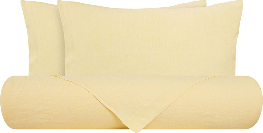 Set Lenzuolo Sopra + 2 Federe In Puro Lino Stone Washed Giallo Pastello Casa e cucina/Tessili per la casa/Biancheria da letto/Lenzuola e federe/Set di lenzuola e federe Vanita di raso - Sesto San Giovanni, Commerciovirtuoso.it