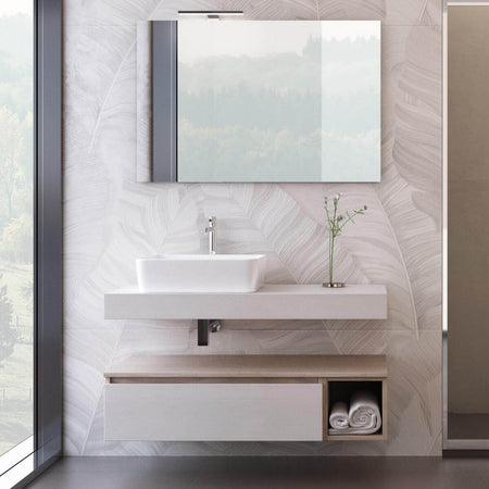 Set Mobile Bagno Sospeso Rovere Chiaro, Mensola E Lavabo Da Appoggio in Ceramica Bianca, E Specchio Set Completo Design Moderno Casa e cucina/Bagno/Mobili da bagno/Mobiletti e armadietti/Mobili a muro Shopbagno.it - Roma, Commerciovirtuoso.it