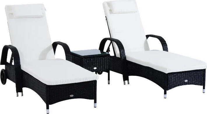 Set-Mobili-da-Giardino-2-Sedie-a-Sdraio-e-Tavolino-3pz-Lettino-Prendisole-Rotelle-Reclinabile-Rattan-Nero-862-011BK