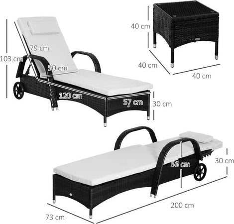 Set-Mobili-da-Giardino-2-Sedie-a-Sdraio-e-Tavolino-3pz-Lettino-Prendisole-Rotelle-Reclinabile-Rattan-Nero-862-011BK
