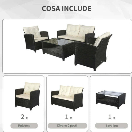 Set-Mobili-da-Giardino-4-Pezzi-in-Rattan-PE-e-Tavolino,-Divano-e-Poltrone-Imbottiti-Nero-e-Beige-124x68x76cm-860-117CW