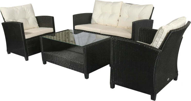 Set-Mobili-da-Giardino-4-Pezzi-in-Rattan-PE-e-Tavolino,-Divano-e-Poltrone-Imbottiti-Nero-e-Beige-124x68x76cm-860-117CW