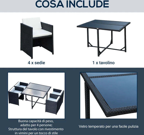 Set-Mobili-da-Giardino-5pz-Set-Tavolo-da-Pranzo-con-4-Sedie-con-Cuscini-Combinabili-a-Rettangolo,-Nero,-109x109x72-cm-863-008