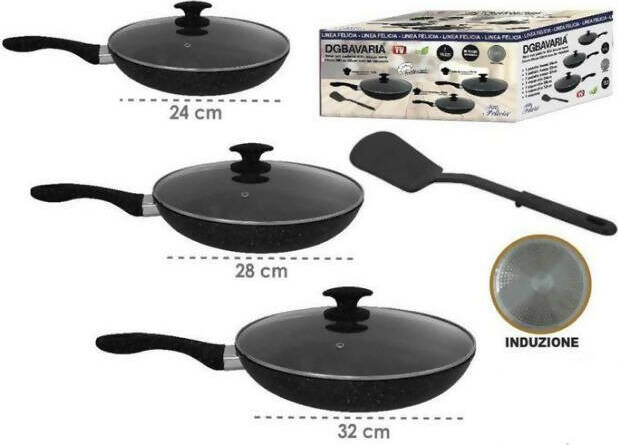 Set Padelle XXl basse con coperchio batteria di pentole tegami con coperchio 7 pezzi antiaderenti con paletta antigraffio Casa e cucina/Pentole padelle e pirofile/Pentole e padelle/Set/Set di padelle Puleo Casa - Palermo, Commerciovirtuoso.it