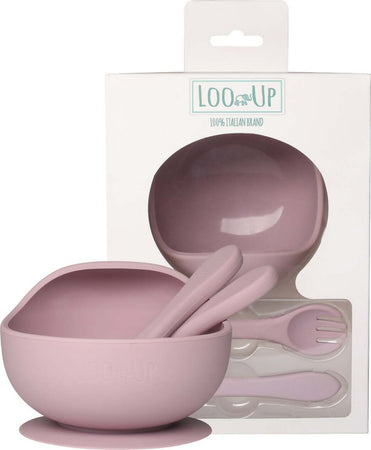 Set-prima-pappa--ciotola-con-ventosa-e-posate--rosa--