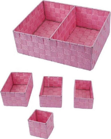 Set-Scatole-In-Tessuto-Porta-Oggetti-Organizer-Bagno-Armadi-Scaffali-79083-Rosa