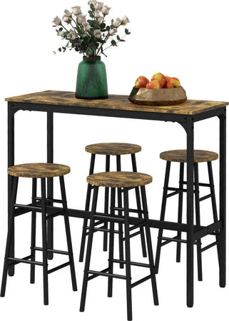 Set-Tavolo-e-Sedie-5-Pezzi-con-4-Sgabelli-con-Poggiapiedi-e-Tavolo-Rettangolare,-Nero-e-Marrone--RE983A-048V81RBRE9