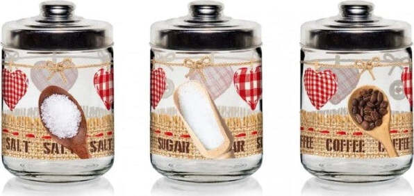 Set-Tris-3pz-Barattoli-Contenitori-Da-Cucina-In-Vetro-Sale-Zucchero-Caffè-800-Cc