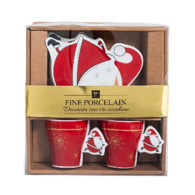 Confezione 2 tazze natalizie da caffè con rispettivo piattino in porcellana da 70 ml