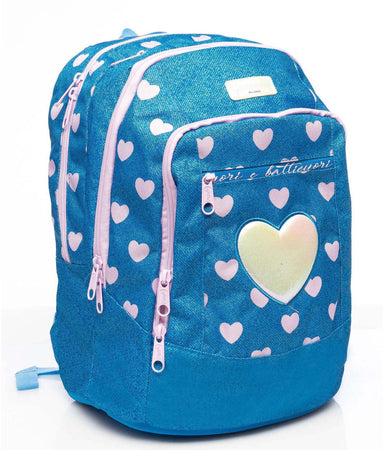 Seven Zaino Advanced Camomilla Cuori E Batticuori Zaino Scuola Con Tasche Bambina Spallacci E Schienale Imbottiti Zaino Azzurro Jeans E Rosa 42x32x22cm