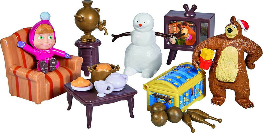 Simba---Masha-E-Orso-Playset-Casa-Inverno,-109301023,-+-3-Anni,-Inclusi-Masha-E-Orso-Con-Tanti-Accessori