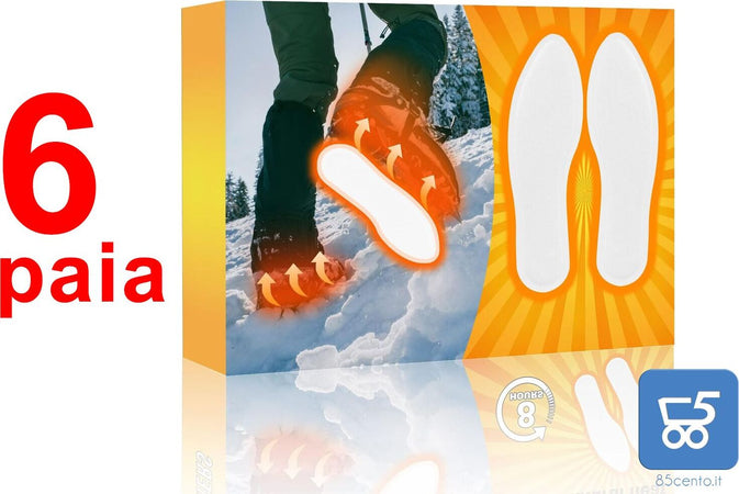 Solette Scaldapiedi da 6 Paia Usa e Getta UNISEX per Sport all'aperto Sci Campeggio Escursionismo Calore Istantaneo 8 ore di Piedi Caldi Attivati ad Aria