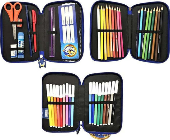 Sonic-Face-Faccia-Zaino-Trolley-Scuola-+-Astuccio-3-Zip-Completo