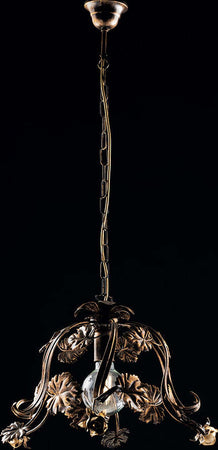 Sospensione-Arte-Povera-1-Luce-con-Foglie-in-Ferro-Marrone-e-Oro-Serie-Iris