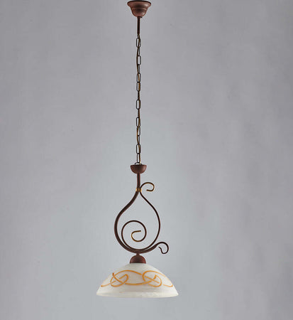Sospensione-Rustica-1Luce-Ferro-Battuto-Nero-Ruggine-Vetro-Ambra-Serie-Faraone