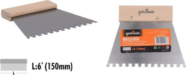 Spatola-Dentata-Raschietto-Trapezoidale-Acciaio-Impugnatura-Legno-6″-150mm-90457