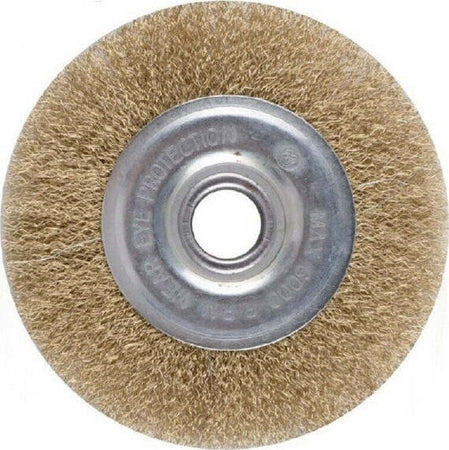 Spazzola-A-Disco-Filo-In-Ferro-Ondulati-Ottonati-Con-Gambo-125-Mm-Per-Trapano