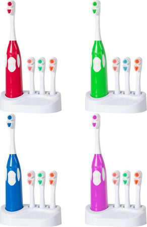 Spazzolino-elettrico-rotante-con-4-testine-intercambiabili-e-base-d'appoggio-cura-dell'igiene-orale