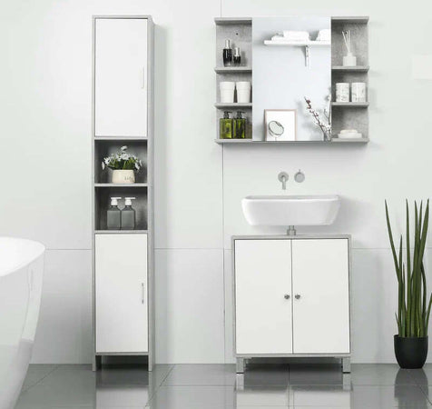 Specchiera-Bagno-a-Parete-con-Anta-e-Mensole-Laterali-in-Legno,-80x19.8x64cm-WD5834-376ED5