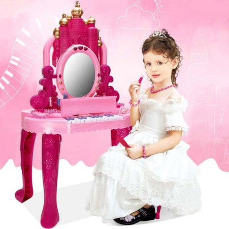 Specchiera-Make-Up-Per-Bambina-Con-Luci-Suoni-Tastiera-Pianola-E-Sgabello-2in1