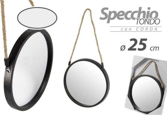 Specchio-25-Cm-Con-Corda-Specchiera-Parete-Tondo-Moderno-Nero-In-Metallo-777042