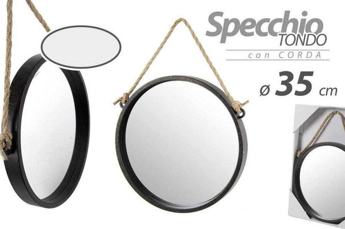 Specchio-35-Cm-Con-Corda-Specchiera-Parete-Appeso-Muro-Tondo-Moderno-Nero-777059